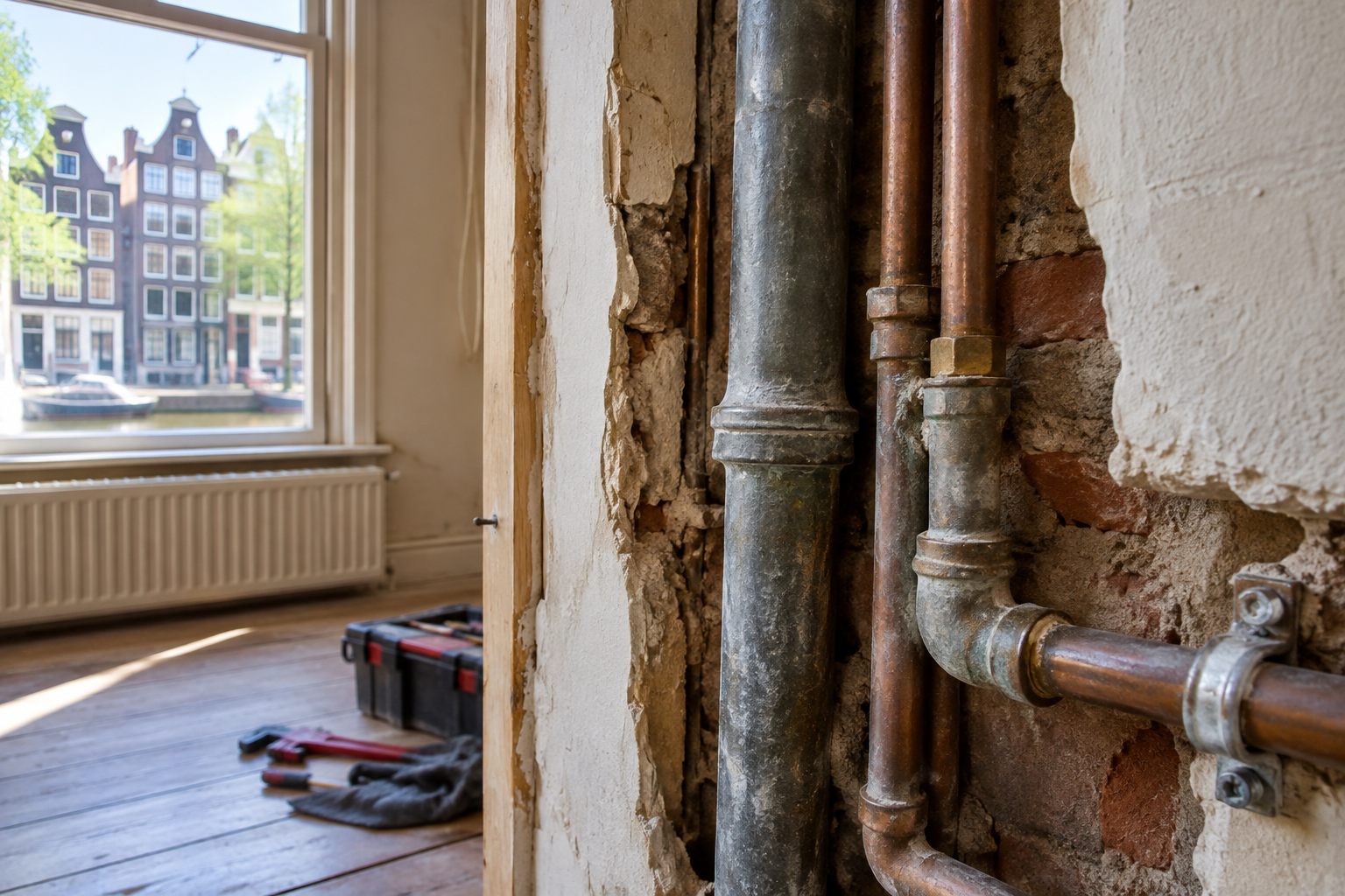 Leidingwerk in een oud Amsterdams pand: waar het vaak misgaat